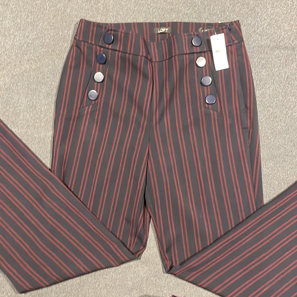 Ann Taylor Loft Julie Trouser 8 - Navy Blue/Red Stripes - Straight High-Waist - Picture 4 of 4